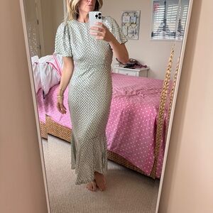 RHODE Green Ruffled Wrap Midi Dress